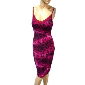 guess Y2K pink leopard print bodycon dress lace trim Size M Medium Sleeveless